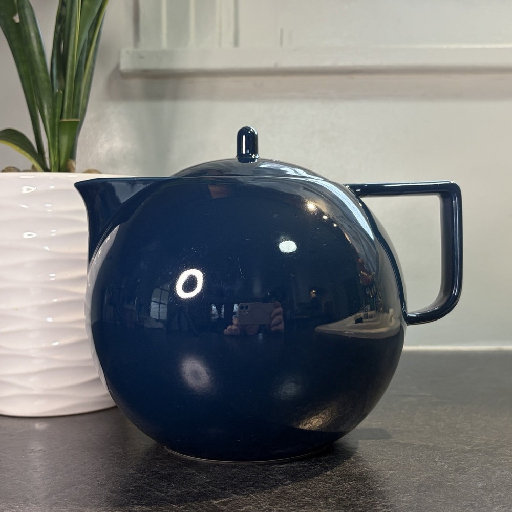 Vintage Sasaki Colorstone Navy Blue‎ Teapot Japan 40 oz Stoneware VHTF